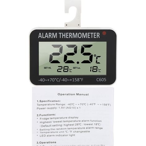 Sonde de testeur de température de thermomètre d'alarme de réfrigérateur numérique LCD pour réfrigérateur congélateur (1/4)