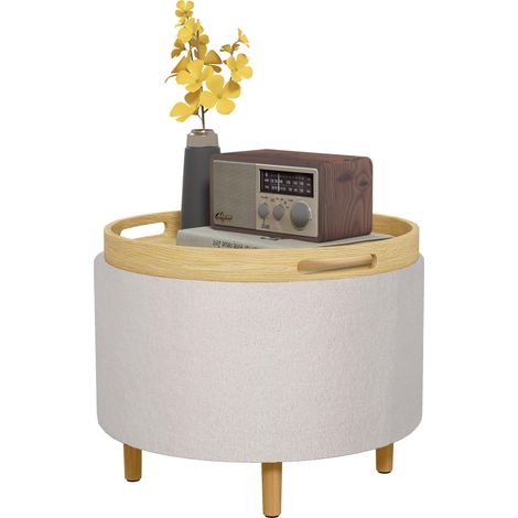 Tabouret rembourré en polaire douce, compartiment de rangement dissimulé, couvercle réversible, 56 cm x 56 cm x 42 cm, blanc (1/5)