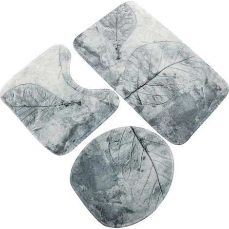 Retro Polyester Bath Mats, Comfortable Set of 3, Leaf Design, Non-Slip, for Boys' and Girls' Bathrooms and Home Decor (1/5)