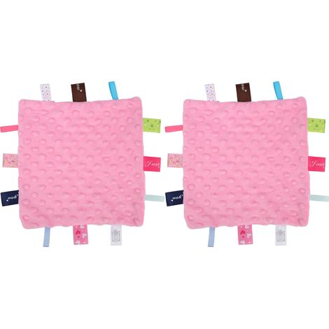 Lot de 2 couvertures de sécurité pour bébé, douces et apaisantes, en peluche rose. (1/5)