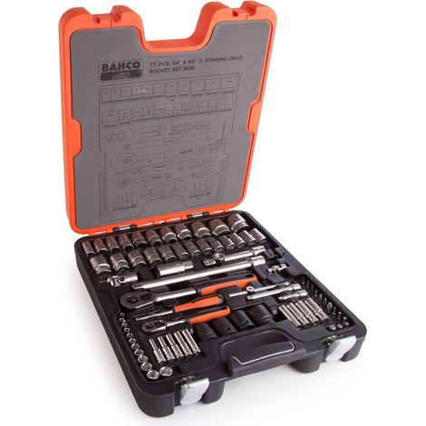 Bahco S800 S800 Socket Set of 77 Metric & AF 1/4 & 1/2in Drive BAHS800