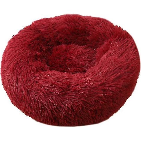 Coussin amovible pour animaux de compagnie, en forme de donut moelleux, pour chiens et chats de petite et moyenne taille - 60 cm - rouge (1/3)