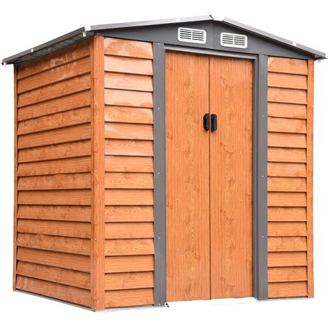 easycomfort casetta da giardino in acciaio e pp con prese d'aria, 197.5x160x178-201cm, marrone