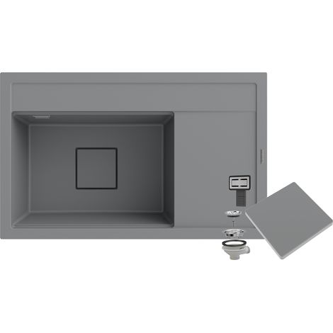 ÉVIER DE CUISINE EN GRANIT GRIS LUNETTE CAPUCHON MODERNE RENDO (1/5)