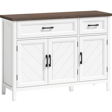 Credenza da Cucina 110x35x80,5 cm con 3 Ante a Fienili 2 Cassetti e 2 Ripiani Regolabili in Legno Bianco (1/5)