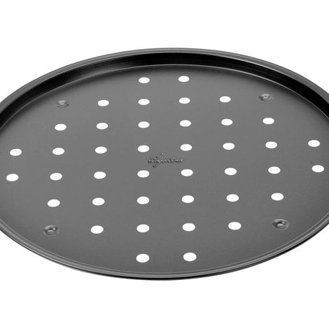 Lagostina Gustosa Pizza-Backblech perforiert aus Antihaft-Stahl für den Ofen, Schwarz, Durchmesser 32 cm
