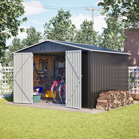 Abri de jardin en métal 300x252x191 cm, Hangar XXL pour outils et équipements, Toit incliné, Gris anthracite, Rangement sûr et spacieux pour jardin (1/5)