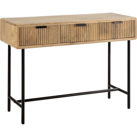 Console 3 tiroirs 100x38x76 cm en manguier et métal noir - BERLIN