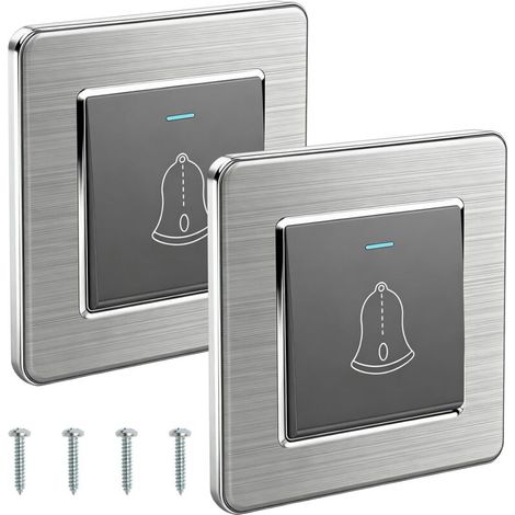 Grau, 2er-Pack Türklingelknöpfe – 86 x 86 mm – Inkl. Schrauben – Für Haustüren – Außenklingelknopf – 220 bis 250 V – Unterputzschalter – Für den Außenbereich