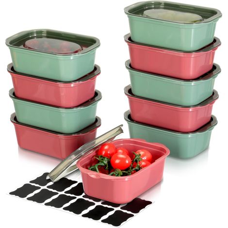 Boites Alimentaires Hermétiques Anti-Fuite avec Couvercles, 10pcs Boite Rangement Plastique, Meal Prep Containers Hermétiques, Utilisables au Micro-ondes et Lave-Vaiselle, 500ml Vertes Rouges (1/5)