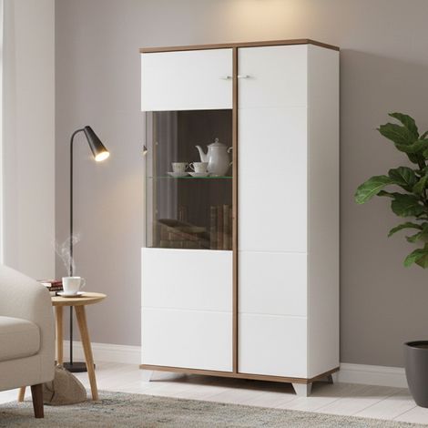 Vitrina Suello, Mueble Expositor 4 Estantes, Puerta Abatible, 2 Puertas, 78.5x40x143h cm Blanco (1/5)