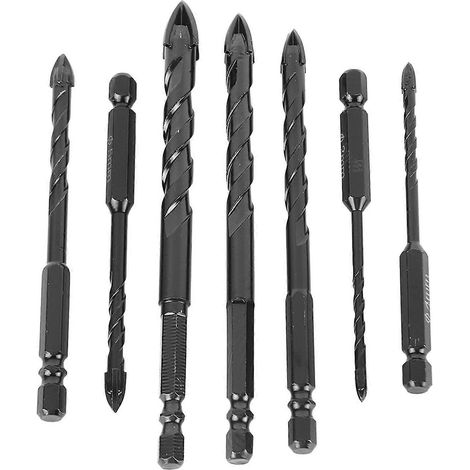 7-teiliges Steinbohrer-Set, Sechskant, 4 Schneiden, hochharte Legierung, Spiral-Kreuzbohrer-Set mit Aufbewahrungsbox