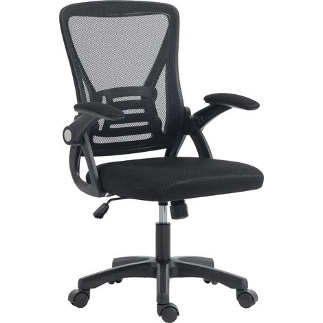 Ergonomischer Bürostuhl aus schwarzem Netzgewebe, hochklappbare Armlehnen, höhenverstellbar, 59,5 x 56 x 103 cm (1/5)
