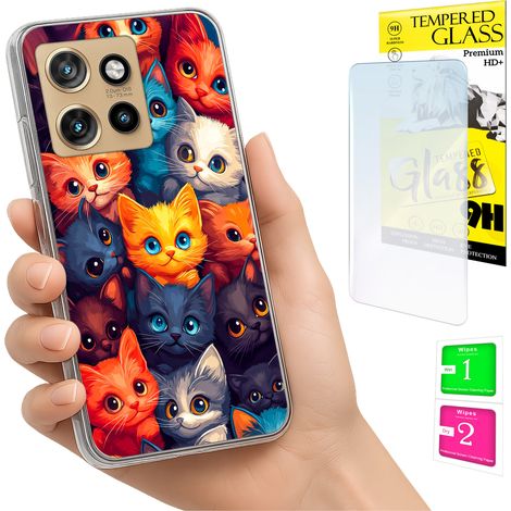 Funda para Motorola Edge 50 Neo con foto, cubierta trasera con diseño de gatos y cristal 9H. (1/5)