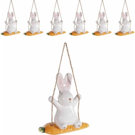Decorazione Coniglietti Pasquali su Altalena da Appendere, Set 6 Pezzi (1/3)