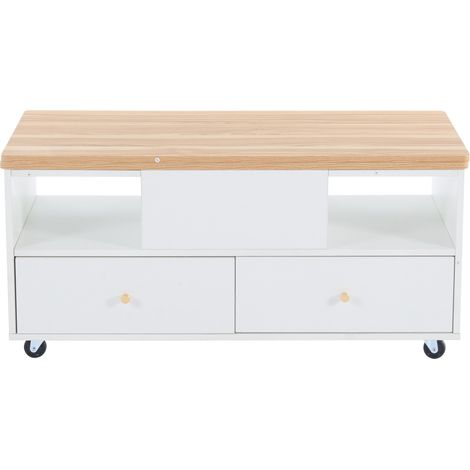 Mesa de centro elevable con 4 cajones, tablero abatible, 100 x 50 x 47,5 cm (1/5)