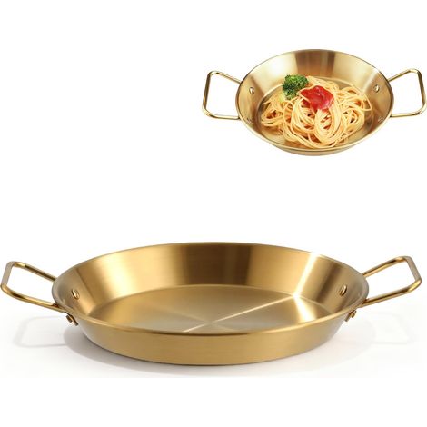 Poêle à Paella Dorée Avec Poignées, Poêle à Paella Espagnole En Acier Inoxydable, Poêles Volantes De Camping, Assiette à Homard De Fruits De Mer à Double Poignée, Ustensiles De Cuisine à Paella (1/5)