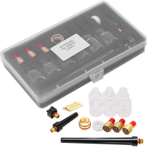 Kit accessoires torche de soudage TIG, consommables en laiton, buse verre 2mm, embout céramique pour WP9/20, ensemble complet. (1/5)