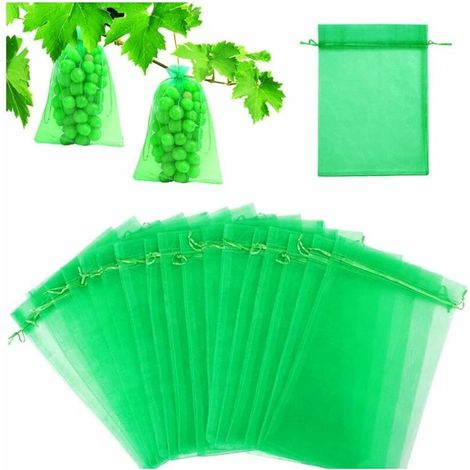 Sachet de protection pour fruits (100 pièces), sachet de protection pour raisins (20 x 30 cm), sac en organza de jardin avec cordon de serrage, contr