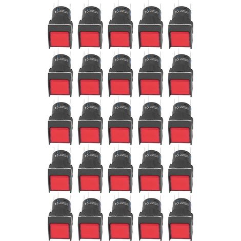 Lot de 25 interrupteurs à bouton-poussoir carrés autobloquants avec voyant lumineux, 16 mm, 220 V, 5 A