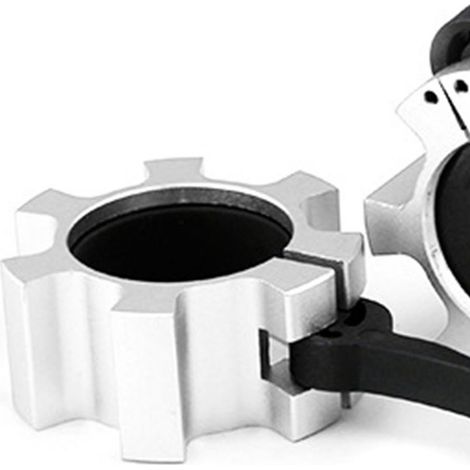 Lot de 2 colliers de serrage pour haltères de 50 mm, en alliage d'aluminium à dégagement rapide, pour musculation et fitness (argenté). (1/5)