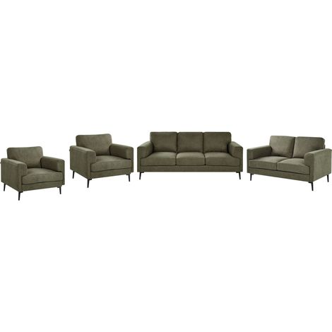 Living Room Set Green Fabric Upholstery Iron Legs 2 Seater 3 Seater 2 Armchairs Minimalistic Mid Cenutry Modern Style LOUSTO (1/5)