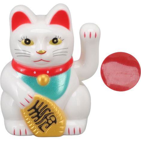 Chat de la Fortune Blanc, Statue Solaire à Bras Mobiles, Décoration pour Maison ou Voiture, Figurine avec Induction Lumineuse (1/5)
