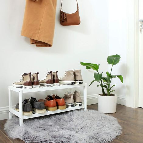 2-stufiges Schuhregal aus natürlichem Bambus, Schuhregal für Pflanzen, Bücher, für Wohnzimmer, Schlafzimmer, Badezimmer, 70 x 26 x 33 cm, weiß lbs02wt (1/5)