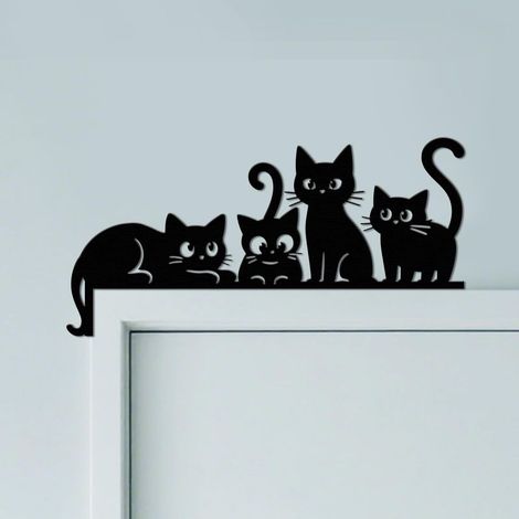 Chat Ornement de Cadre de Porte en Métal Décoration Murale Noire pour Porte, Art Déco Originale d'angle de Portail pour Chambre (1/5)