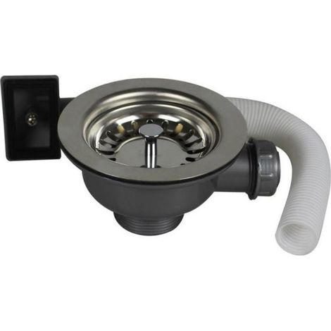 Bonde d'évier avec carré trop plein panier inox 110 mm 1½", Acier inoxydable + ABS, Bonde + Panier- (1/5)