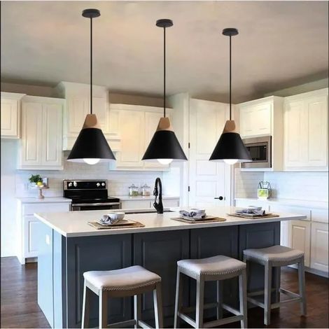 kawoo Lot de 3 Lustre Vintage Salon Noir,E27 Lampe Suspension Industrielle Retro Style Nordique pour Salon Chambre (1/4)