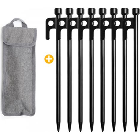Piquet De Tente 8pcs, 30cm Sardines De Fixation, Sardines Camping avec Crochets Et DéChausseurs, Piquet De Fixation Piquets De Tente Piquet Tente Adapté Au Camping Et Au Plein Air (Noir)