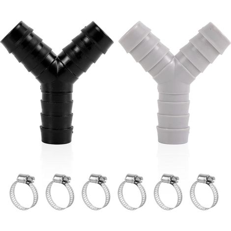 2 réducteurs en Y pour tuyau de lave-linge, connecteur distributeur en plastique avec 6 colliers de serrage, accessoires adaptateurs trois voies pour kit de lavage lave-vaisselle
