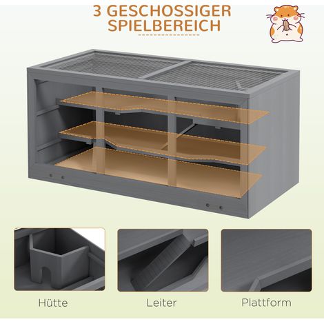 Cage à hamster nain verrouillable en bois gris, enclos pour rongeurs, habitat pour petits animaux facile à nettoyer (1/4)