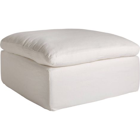 Repose pieds modulable blanc style art déco en lin et polyester - Blanc cassé textile