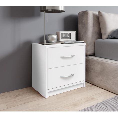 Comodino Bianco 2 Cassetti Moderno Compatto 38,5x28,2x39 cm (1/4)