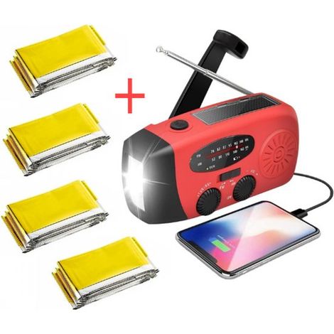 Conjunto de radio de emergencia y manta de supervivencia impermeable,1 radio recargable,Recargable mediante pilas,USB y cuerda (1/5)