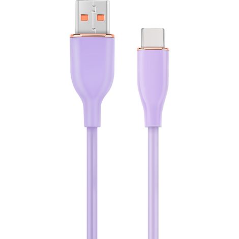 Cable de carga y datos USB tipo C de silicona premium, 1,5 m, violeta