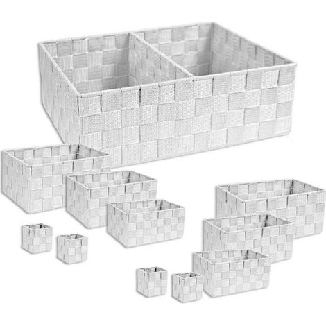 Trade Shop - 11 Uds Cajas Textiles Modulares Organizador De Baño Estantería Armario 79153 Blanco - (1/2)