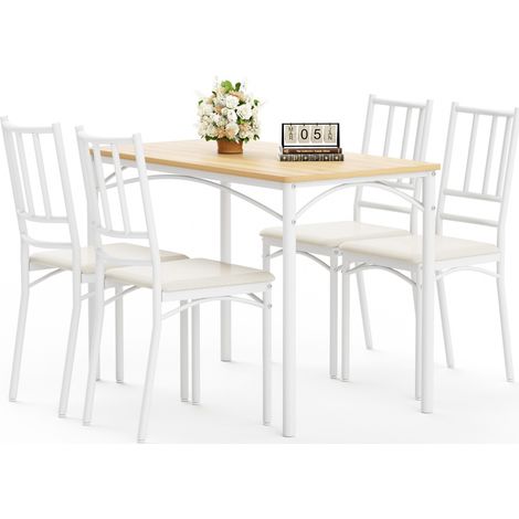 Juego de comedor con 4 sillas, mesa de cocina industrial 110 x 60 x 76,5 cm, natural y blanco (1/5)