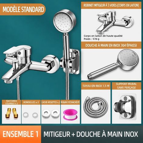 Mitigeur de baignoire et douche avec ensemble douchette en inox 304 304 – Livraison gratuite