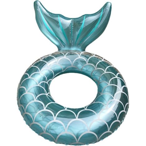 Anneau de bain gonflable, jouets de plage de piscine d'été pour adultes et enfants (queue de poisson bleue)
