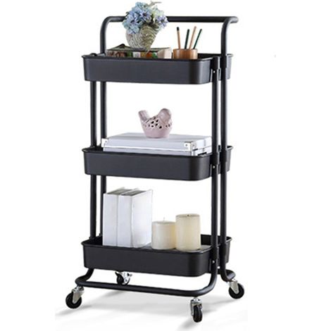 Chariot utilitaire roulant en métal à 3 niveaux, avec étagères et paniers de rangement mobiles et multifonctionnels, idéal pour la chambre, la cuisine, la salle de bain, le bureau, la chambre d'enfant (1/4)