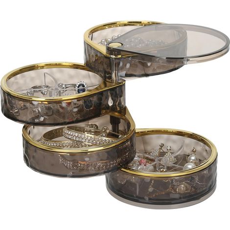Boîte à bijoux rotative à quatre couches - Boîte de rangement à Texture à goutte d'eau - Boîte à bijoux transparente - Boîte de (1/5)