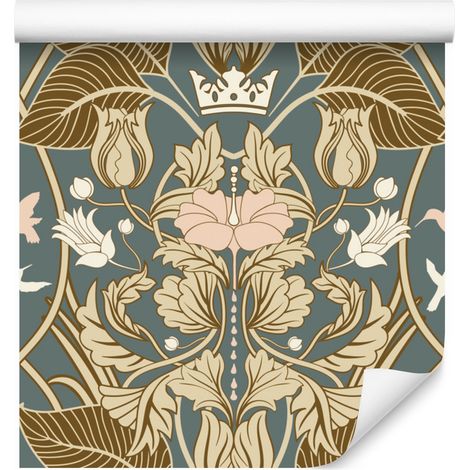 Papel pintado con motivos vegetales retro para salón y dormitorio, 50x1000 cm. (1/5)