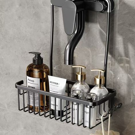 Practical Shower Shelf without Drilling for Toilet, Bathroom Storage for Shower and Bath Products, Black Bathroom Cabinet (1/5)