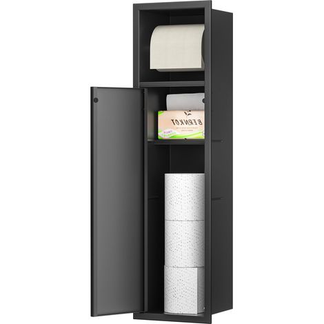 Porte-papier toilette encastré en acier inoxydable pour brosse WC - Armoire de salle de bain avec porte-papier toilette - Avec portes d'armoire - 63 x 15 x 15 cm - Noir (1/5)