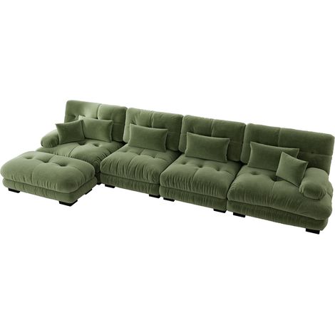 Sofá modular esquinero en L de chenilla verde MODENUIT (1/5)