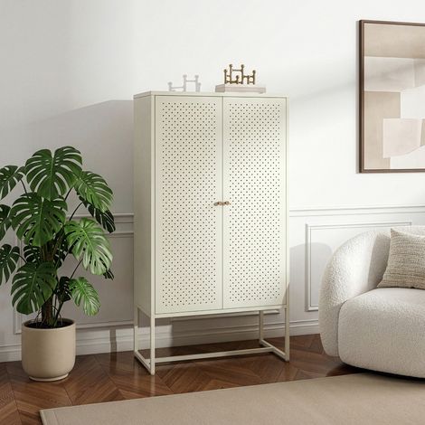 Armario multiusos Viitasaari con 2 puertas acero 150x80x40cm - Blanco crema [en.casa] (1/5)