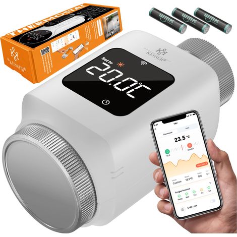 KESSER® Heizkörperthermostat WiFi, Smart Home - Für 3 Heizkörper, Eckig, Weiß